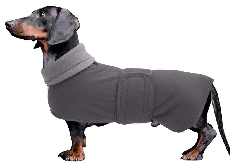 Morezi Dachshund Coats Sausage Dog Fleece Coat in Winter Miniature Dachshund Clothes with Hook and Loop Closure and high vis Reflective Trim Safety - Gray - S - Image 1